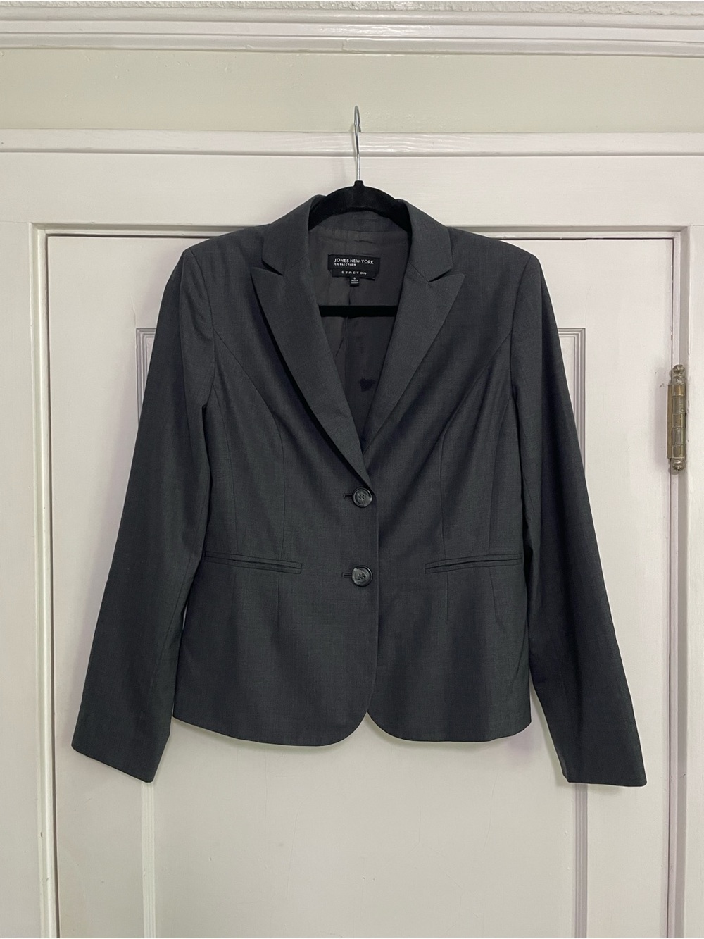 Jones New York Charcoal Grey 2 Button Notch Lapel Blazer Jacket (Fully Lined)